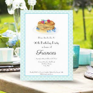 Watercolor Any Age Birthday Pancake Party Invitation