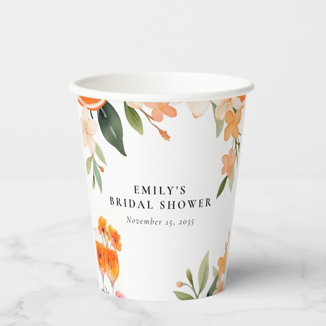 Watercolor Aperol Spritz Bridal Shower Paper Cups (Front)