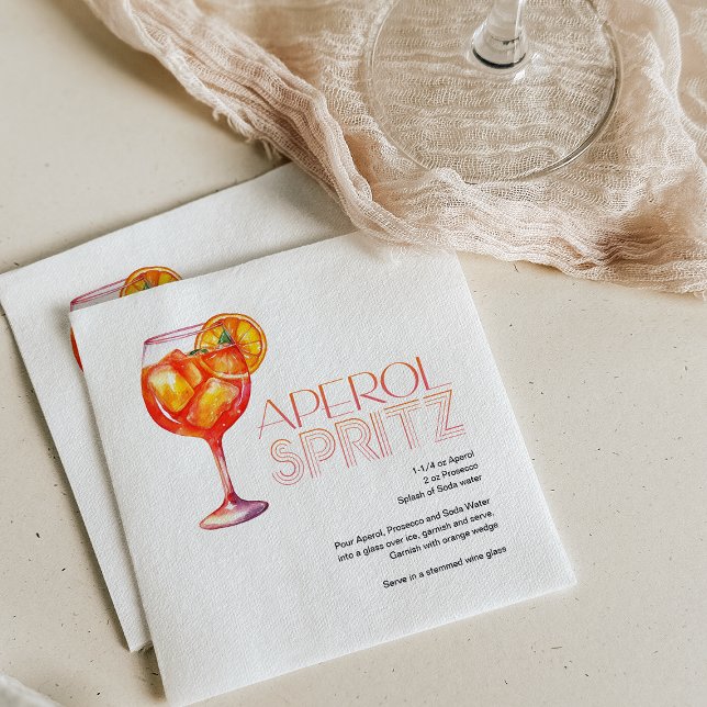 Watercolor Aperol Spritz Custom Drink Recipe Napkin (Creator Uploaded)