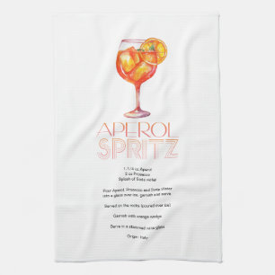 Watercolor Aperol Spritz Custom Drink Recipe Tea Towel
