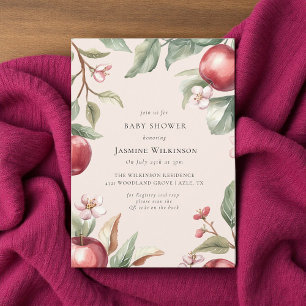 Watercolor Apple Blossom Baby Shower with QR code Invitation