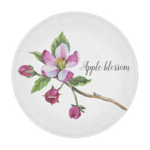Watercolor Apple Blossom Botanical Cutting Board