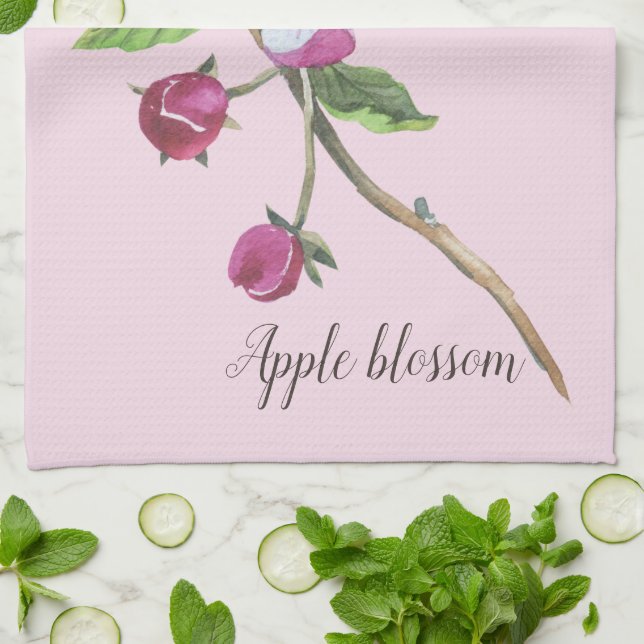 Watercolor Apple Blossom Botanical   Tea Towel (Folded)