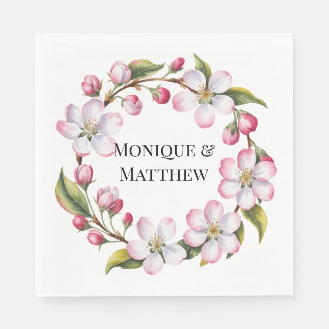 Watercolor Apple Cherry Blossom Wedding Napkin (Front)