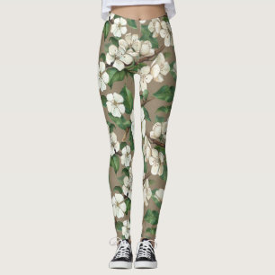 Watercolor Apple Flowers: Vintage Pattern. Leggings