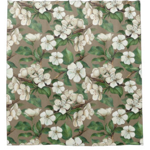 Watercolor Apple Flowers: Vintage Pattern. Shower Curtain
