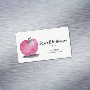 Watercolor APPLE modern Teacher TUTOR Business Car Magnetic Business Card
