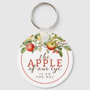 Watercolor Apple of Our Eye Fall Baby Shower Key Ring