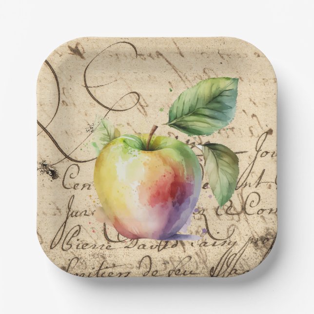 watercolor apple paper plate (Front)