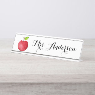 Watercolor Apple Personalised Teacher Name Plate
