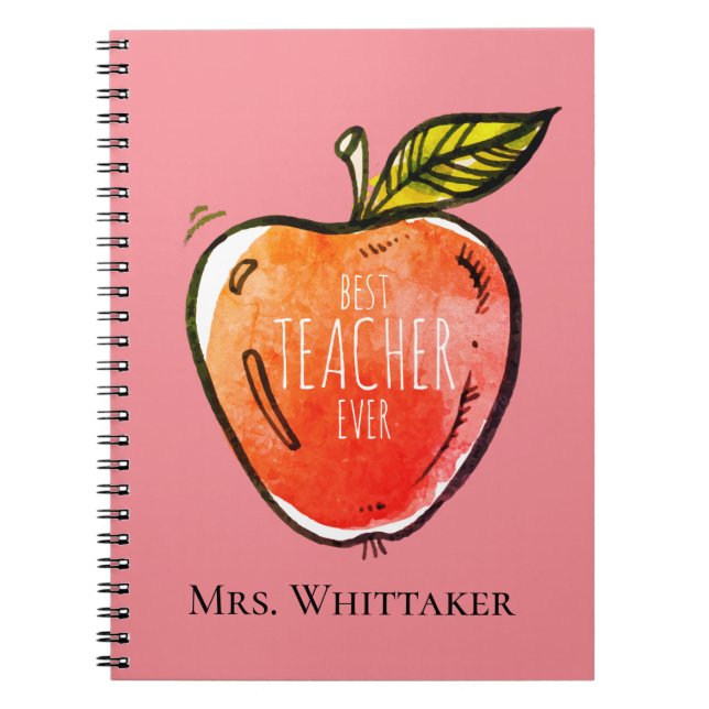 Watercolor Apple Personalised Teacher Notebook (Front)