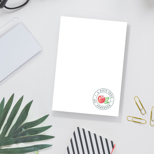 Watercolor Apple Personalised Teacher Post-it Notes (Creator Uploaded)