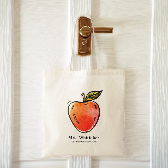 Watercolor Apple Personalised Teacher Tote Bag (Watercolor Apple Personalized Teacher Tote Bag)