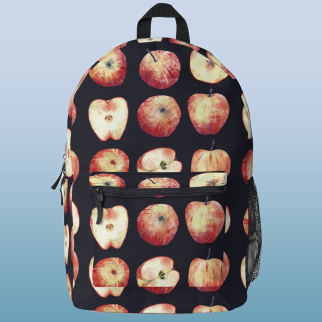 Watercolor Apple Printed Backpack (Apple watercolor dark background backpack, perfect for school)
