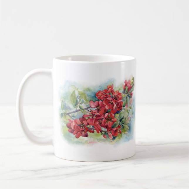 Watercolor apple quince flower flowers tree weddin coffee mug (Left)