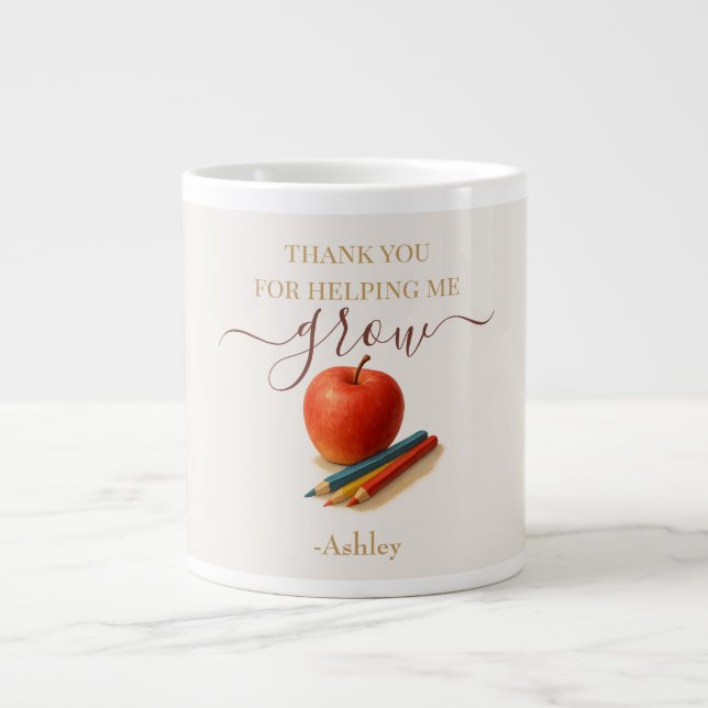 Watercolor Apple Teacher – Thank You Gift  Large Coffee Mug (Front)