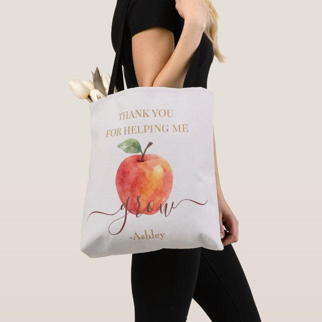 Watercolor Apple Teacher – Thank You Gift  Tote Bag (Close Up)