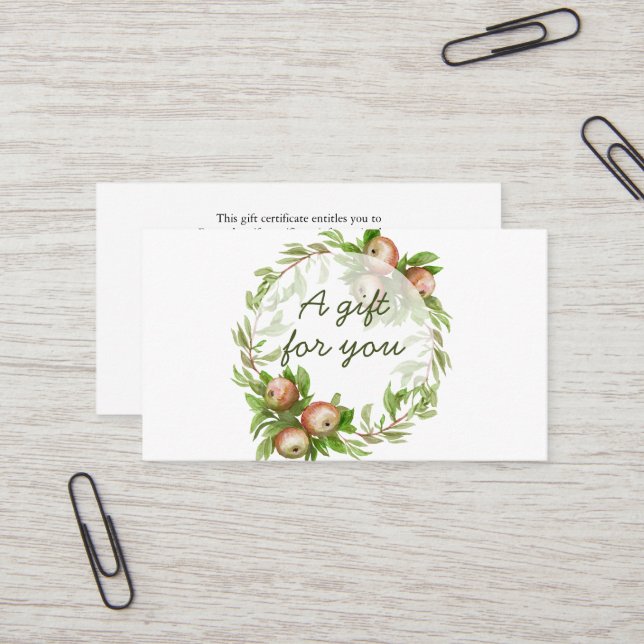 Watercolor apple wreath gift certificate (Front/Back In Situ)