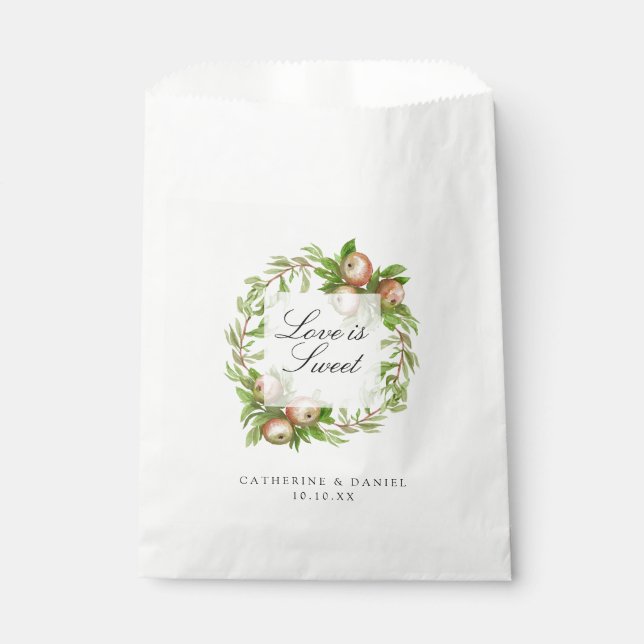 watercolor apple wreath wedding favour bag (Front)