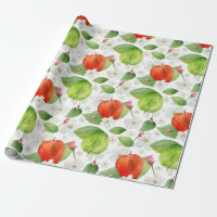Watercolor apples. Green and red fruits. Garden