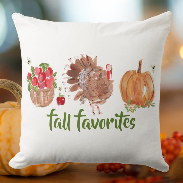 Watercolor Apples Pumpkin Turkey Fall Favourites Cushion (Creator Uploaded)