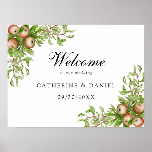 Watercolor apples Wedding welcome sign  (Front)