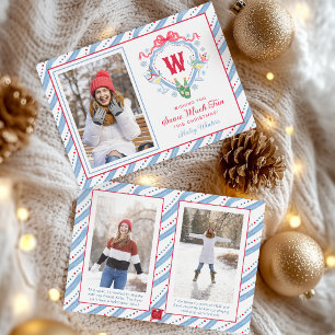 Watercolor Apres-Ski Monogram Crest Christmas Holiday Card