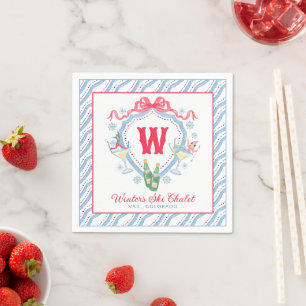 Watercolor Apres-Ski Monogram Crest Napkin