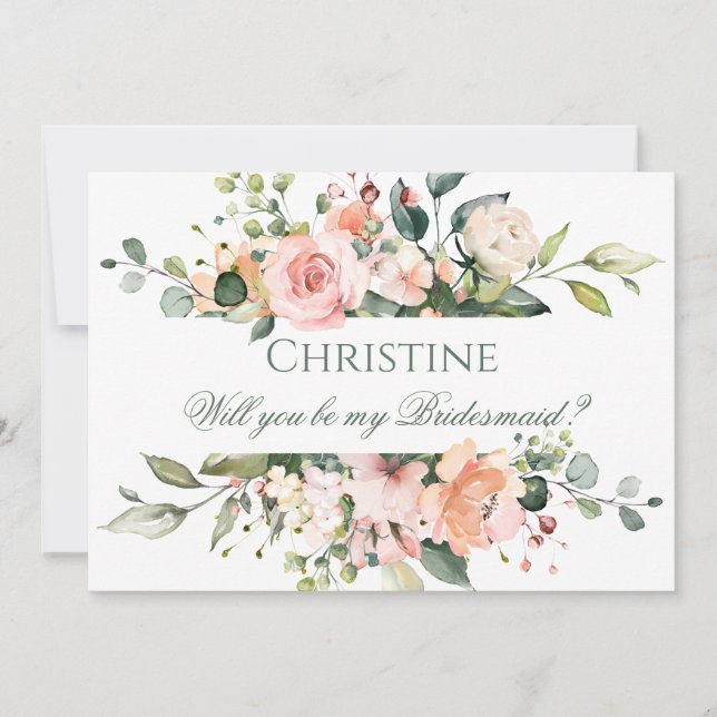 Watercolor apricot pink roses Bridesmaid request Invitation (Front)