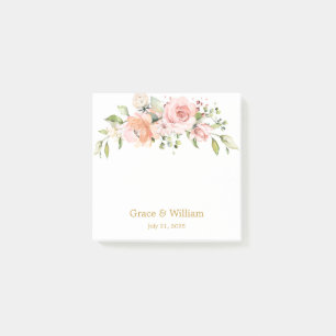 Watercolor apricot pinkish roses, greenery foliage post-it notes