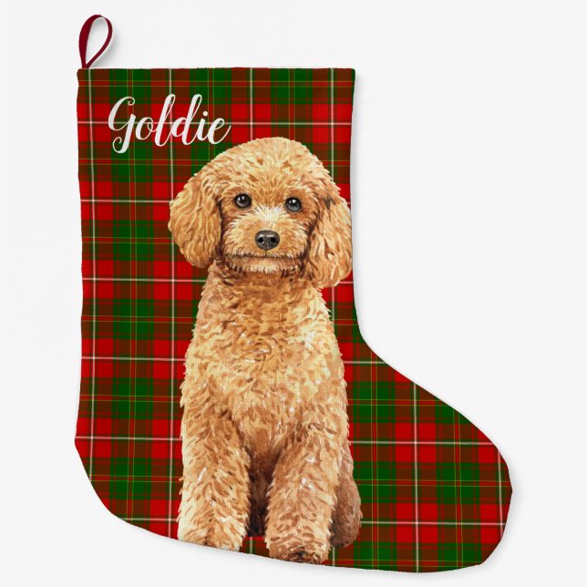 Watercolor Apricot Poodle Dog Personalised Large Christmas Stocking (Front)