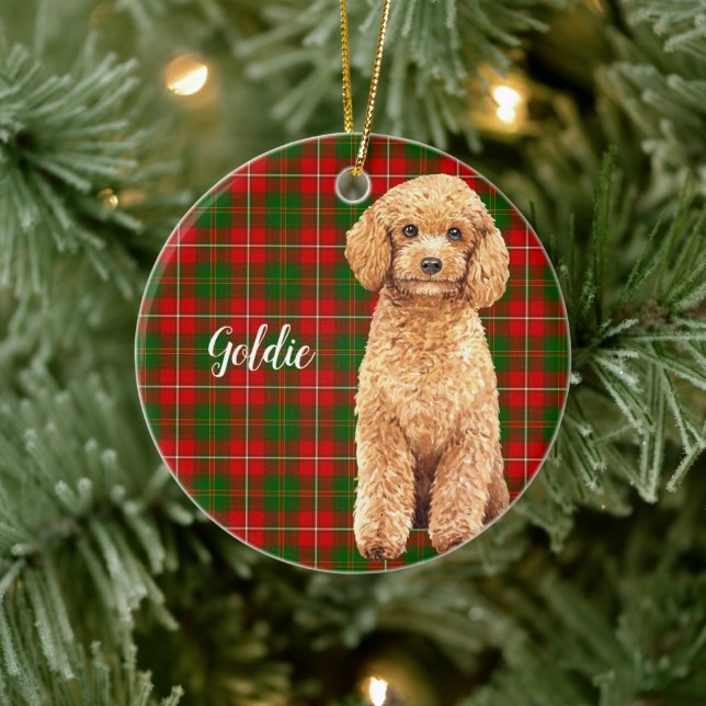 Watercolor Apricot Poodle Dog Personalized Ceramic Ornament (Tree)