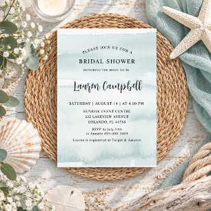Watercolor Aqua Beach Nautical  Bridal Shower Invitation