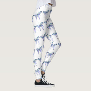 watercolor aqua blue purple butterfly leggings