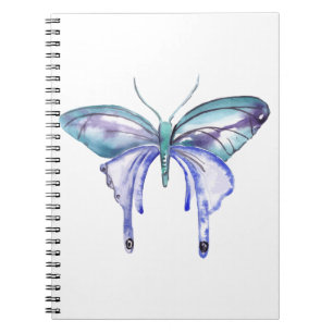 watercolor aqua blue purple butterfly notebook