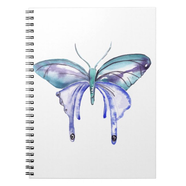 watercolor aqua blue purple butterfly notebook (Front)