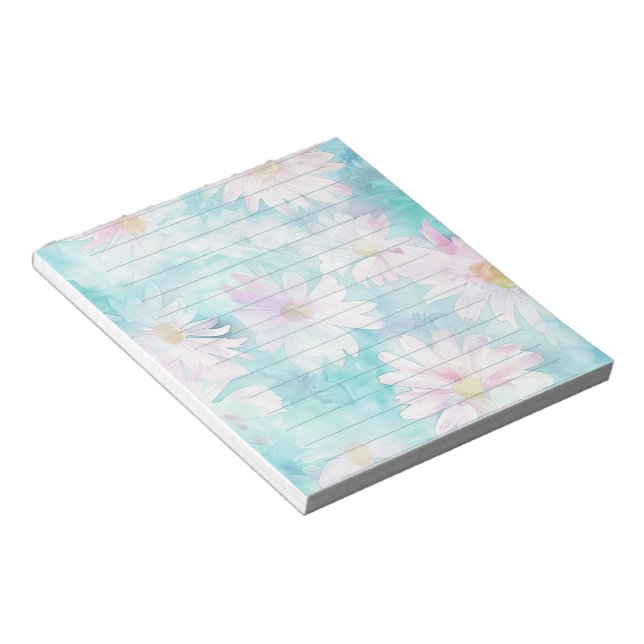Watercolor Aqua Floral Notepad (Angled)