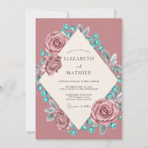 Watercolor Aqua Peony Wedding Invitation