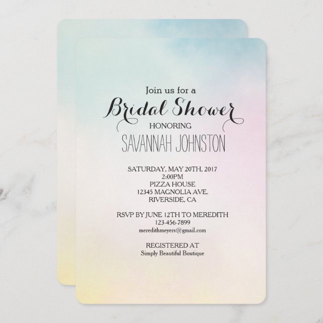 Watercolor Aqua Pink Yellow Tie Dye bridal shower Invitation (Front/Back)