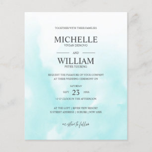 Watercolor Aqua Plain Elegant Budget Wedding