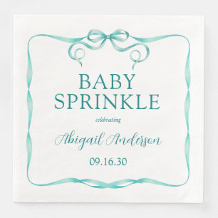 Watercolor Aqua Ribbon Baby Sprinkle Napkin