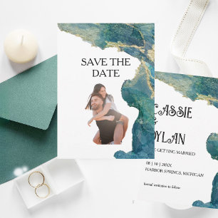 Watercolor Aqua Save the Date Card