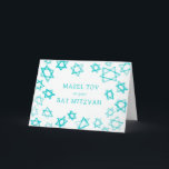Watercolor Aqua Stars MAZEL TOV Bar Bat Mitzvah  Card<br><div class="desc">Perfect fun MAZEL TOV card to send for a bat mitzvah, bar mitzvah or other Jewish celebration! Hand made watercolor art for you on the front and blank inside! FULLY CUSTOMIZABLE! Click on “Personalise” above to edit the text. Click "edit using design tool" to adjust the fonts, colours and placements....</div>