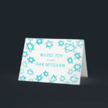 Watercolor Aqua Stars MAZEL TOV Bar Bat Mitzvah  Card<br><div class="desc">Perfect fun MAZEL TOV card to send for a bat mitzvah, bar mitzvah or other Jewish celebration! Hand made watercolor art for you on the front and blank inside! FULLY CUSTOMIZABLE! Click on “Personalise” above to edit the text. Click "edit using design tool" to adjust the fonts, colours and placements....</div>