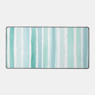 Watercolor Aqua Vertical Stripe Pattern Coastal Desk Mat