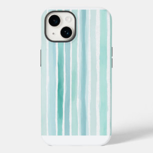 Watercolor Aqua Vertical Stripe Pattern Coastal iPhone 14 Case
