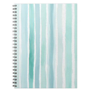 Watercolor Aqua Vertical Stripe Pattern Coastal Notebook