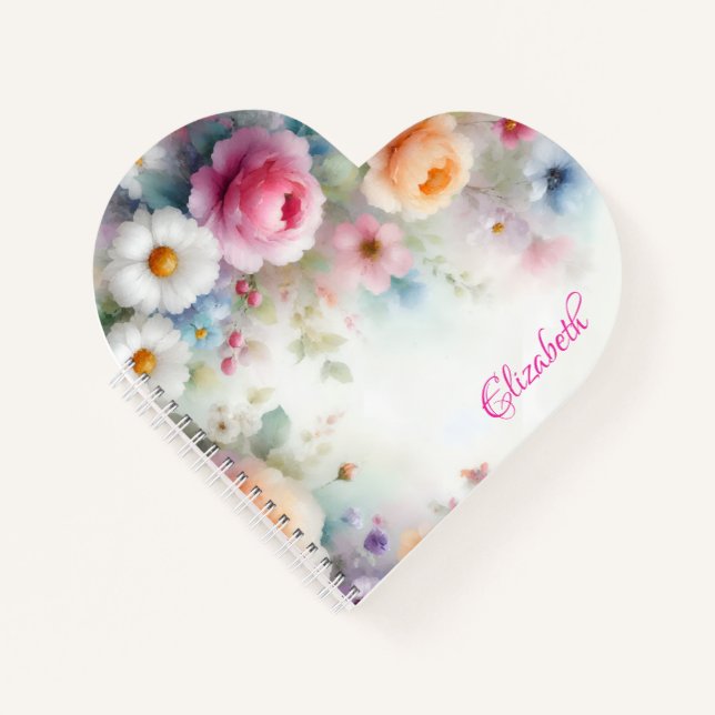 Watercolor Aquarell Floral Template Colourful Name Notebook (Front)