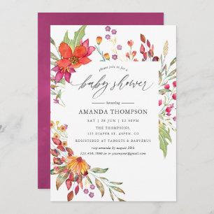 Watercolor Aquarelle Wild Flower Baby Shower Invitation