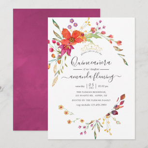 Watercolor Aquarelle Wild Flower Quinceañera Invitation